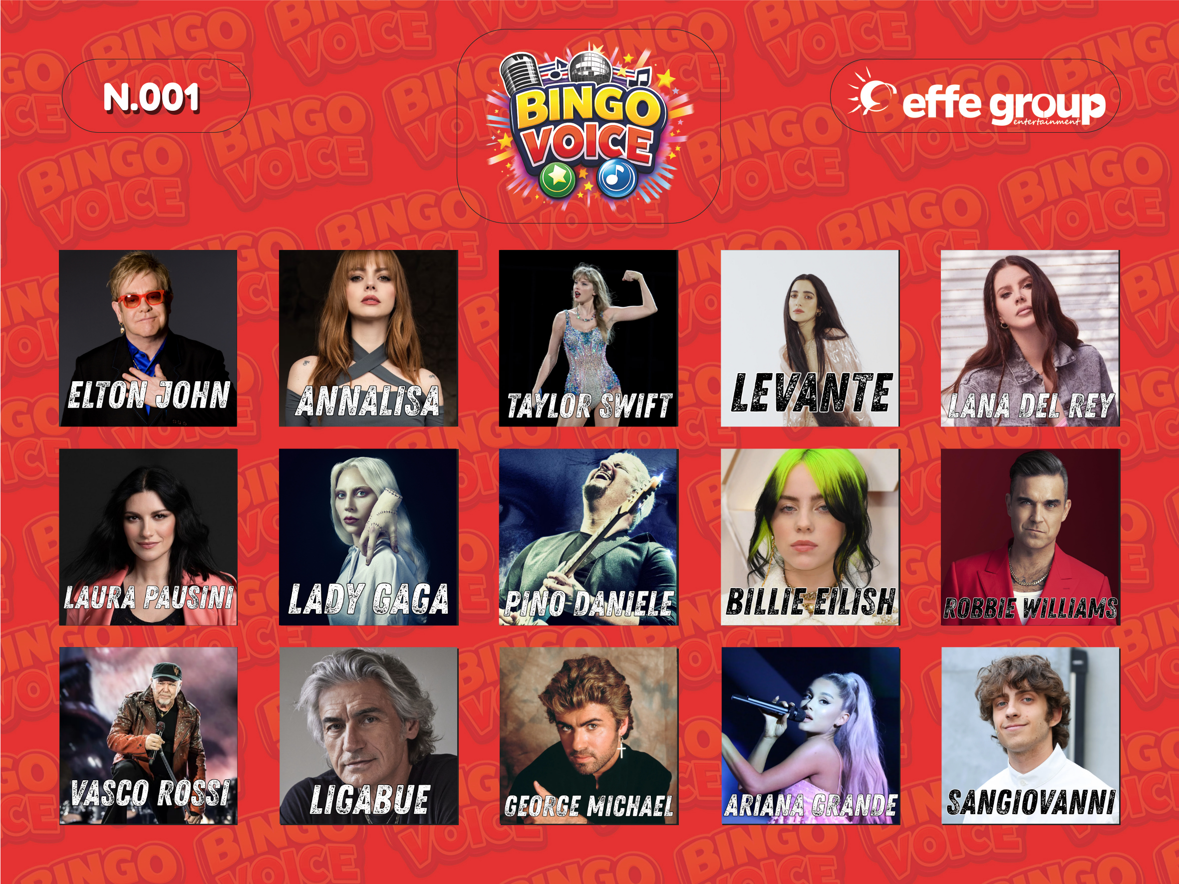 Cartella BingoVoice con quindici cantanti